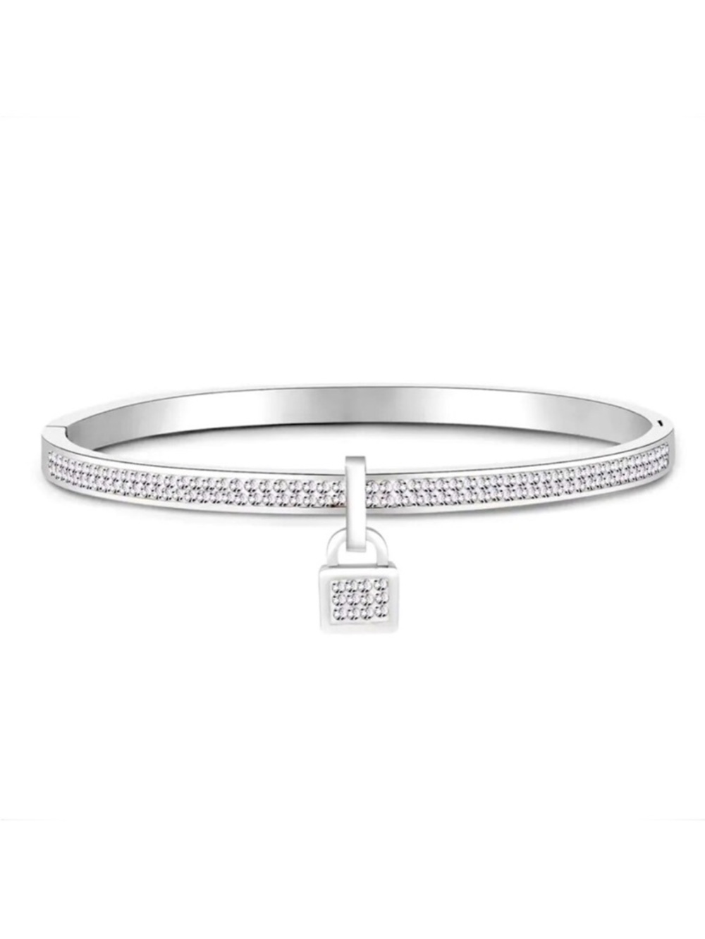 Swarovski Elements White Gold Tone Stainless Steel Lock Bangle Cuff Bracelet NEW